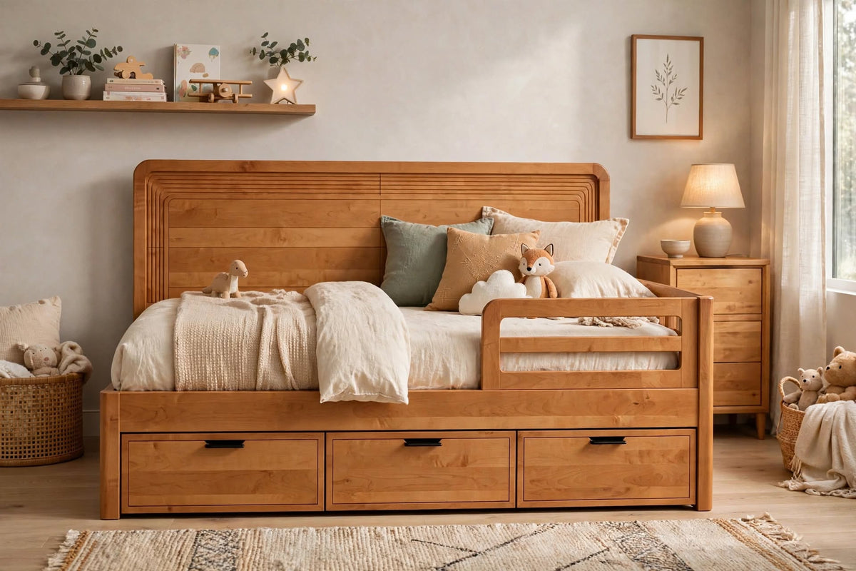 Solid Sheesham Storage Daybed with Drawers – additional view, handcrafted by Six Bros Crafts