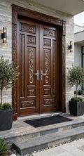 Majestic Floral Scroll Luxury Double Wooden Doors – handcrafted solid wood by Six Bros Crafts