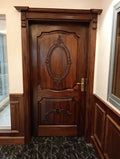 Regal Oval Carved Luxury Single Wooden Door – handcrafted solid wood by Six Bros Crafts