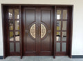 Half-Moon Brass Jali Deodar Luxury Double Wooden Doors with Glass Sidelights – handcrafted solid wood by Six Bros Crafts