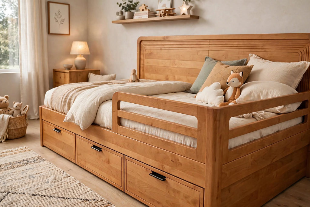 Solid Sheesham Storage Daybed with Drawers – additional view, handcrafted by Six Bros Crafts