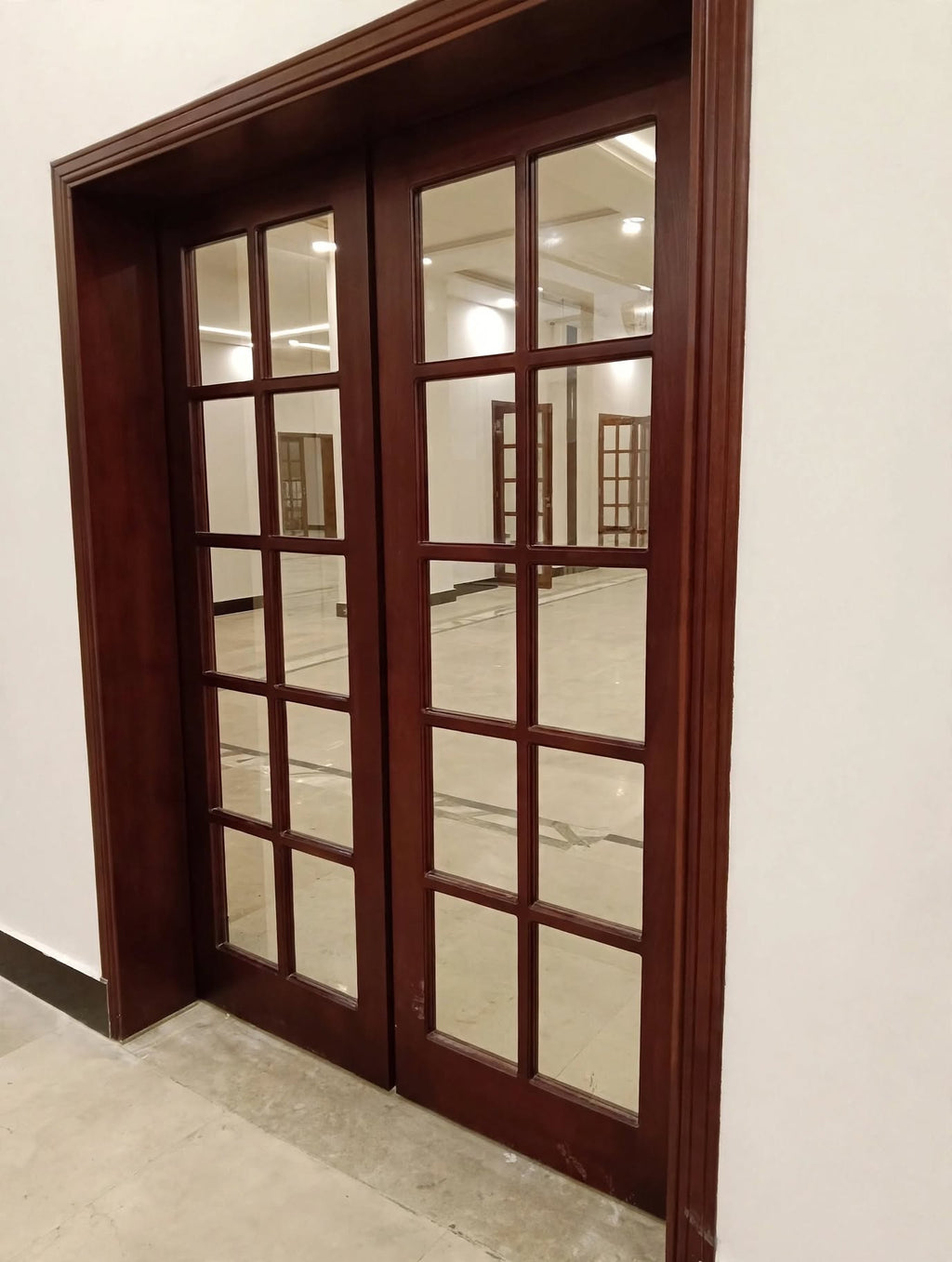 Solid Deodar Wood Glass-Panel Double Door – additional view, handcrafted by Six Bros Crafts