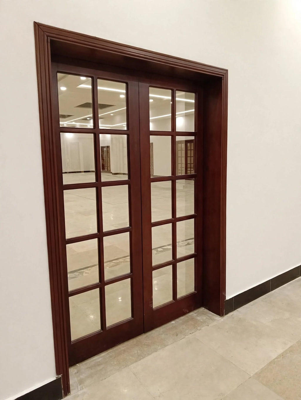 Solid Deodar Wood Glass-Panel Double Door – additional view, handcrafted by Six Bros Crafts