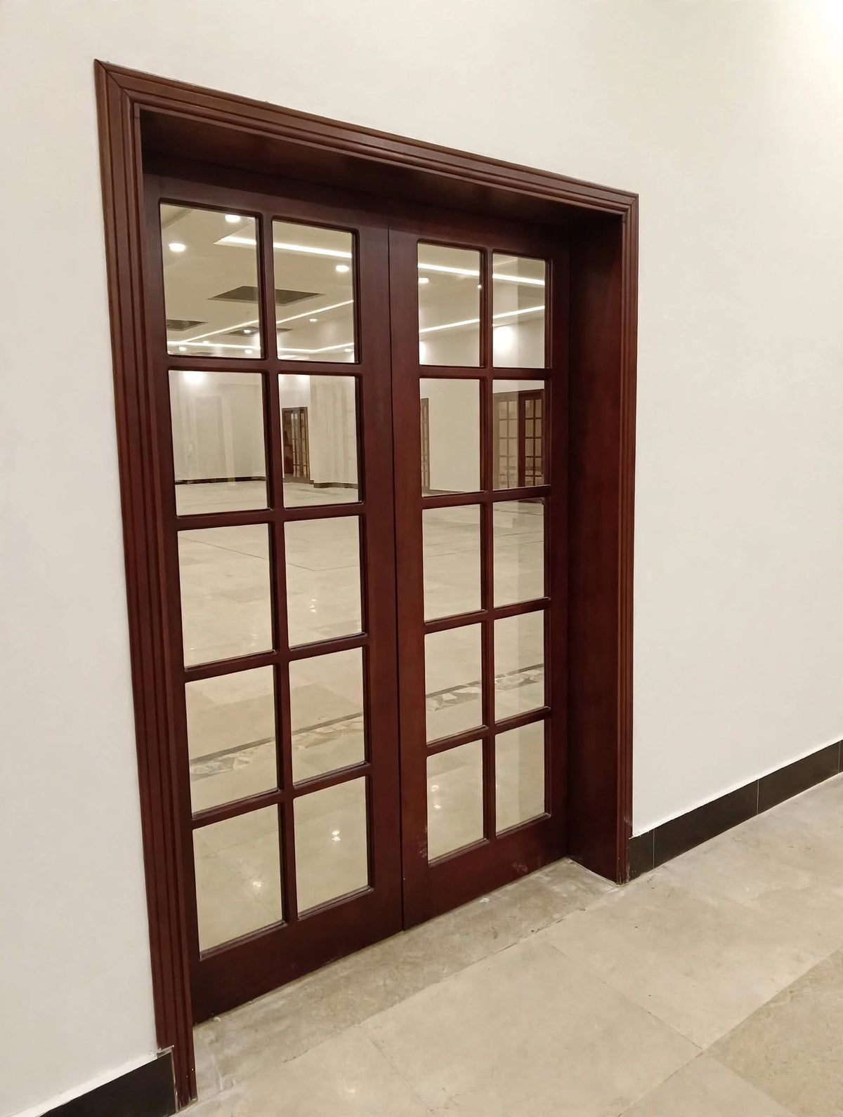 Solid Deodar Wood Glass-Panel Double Door – additional view, handcrafted by Six Bros Crafts
