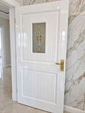 Ivory Carved Single Panel Deodar Door – handcrafted solid wood by Six Bros Crafts