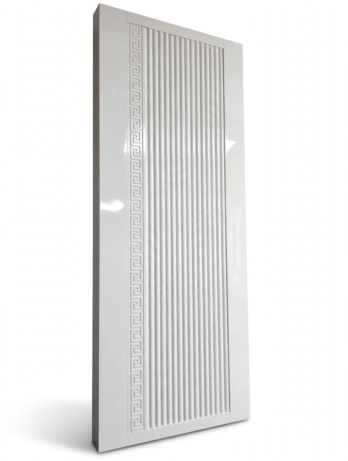 Gloss White Fluted Single Door with Greek Key Border – additional view, handcrafted solid wood by Six Bros Crafts