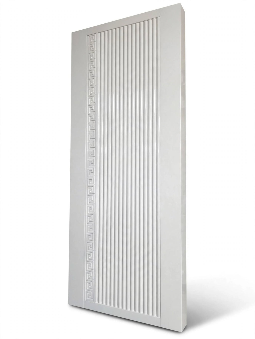 Gloss White Fluted Single Door with Greek Key Border – additional view, handcrafted solid wood by Six Bros Crafts