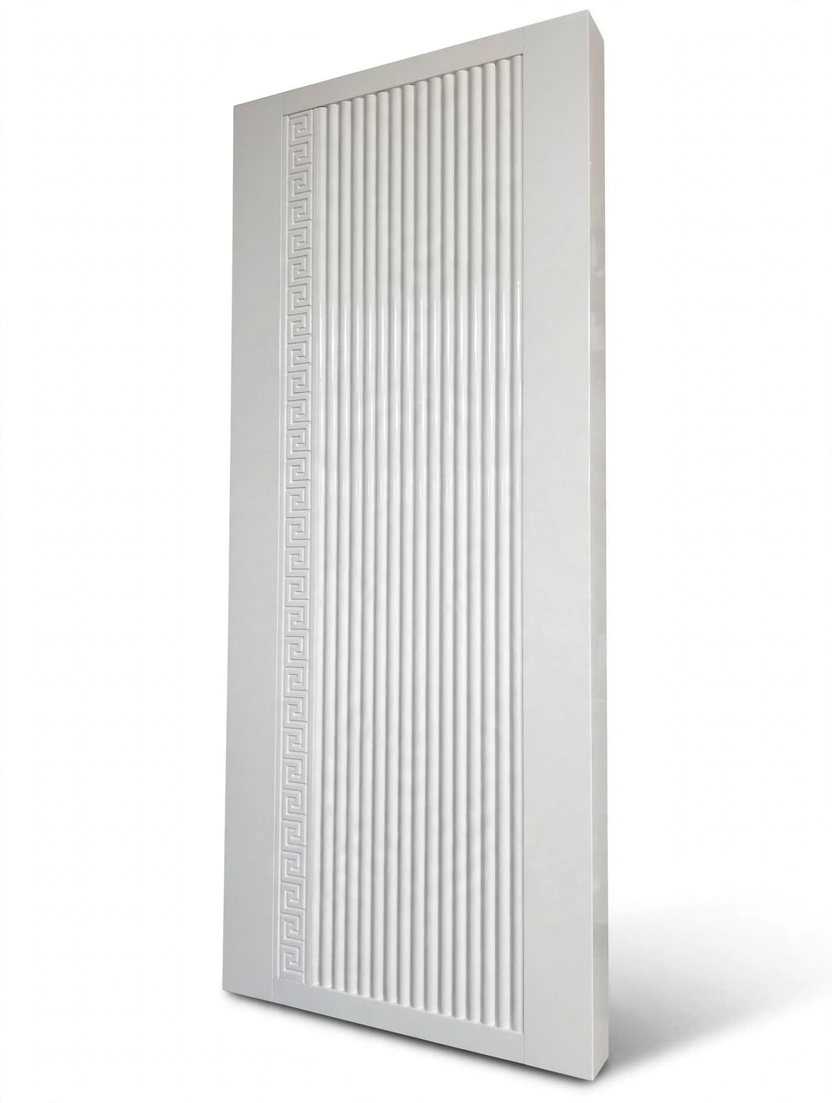 Gloss White Fluted Single Door with Greek Key Border – additional view, handcrafted solid wood by Six Bros Crafts