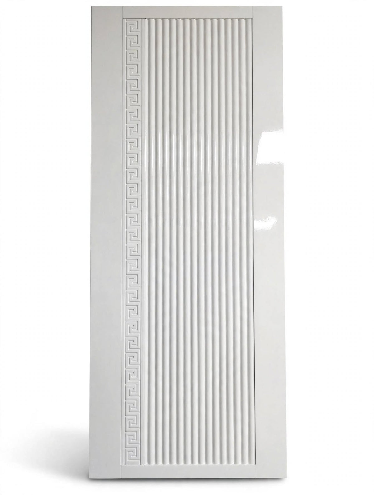 Gloss White Fluted Single Door with Greek Key Border – handcrafted solid wood by Six Bros Crafts