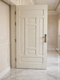 Ivory Floral Carved Panel Deodar Luxury Single Wooden Door – handcrafted solid wood by Six Bros Crafts