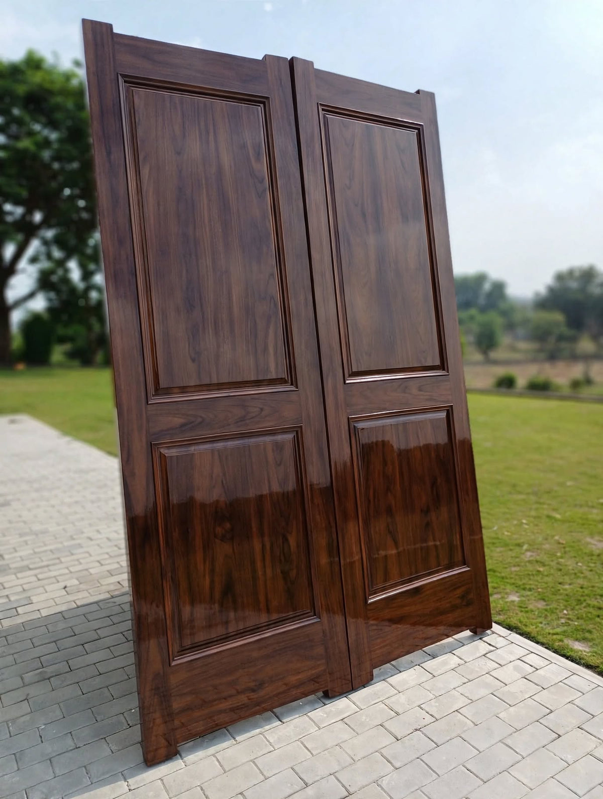 Walnut Gloss Double Deodar Door – additional view, handcrafted solid wood by Six Bros Crafts