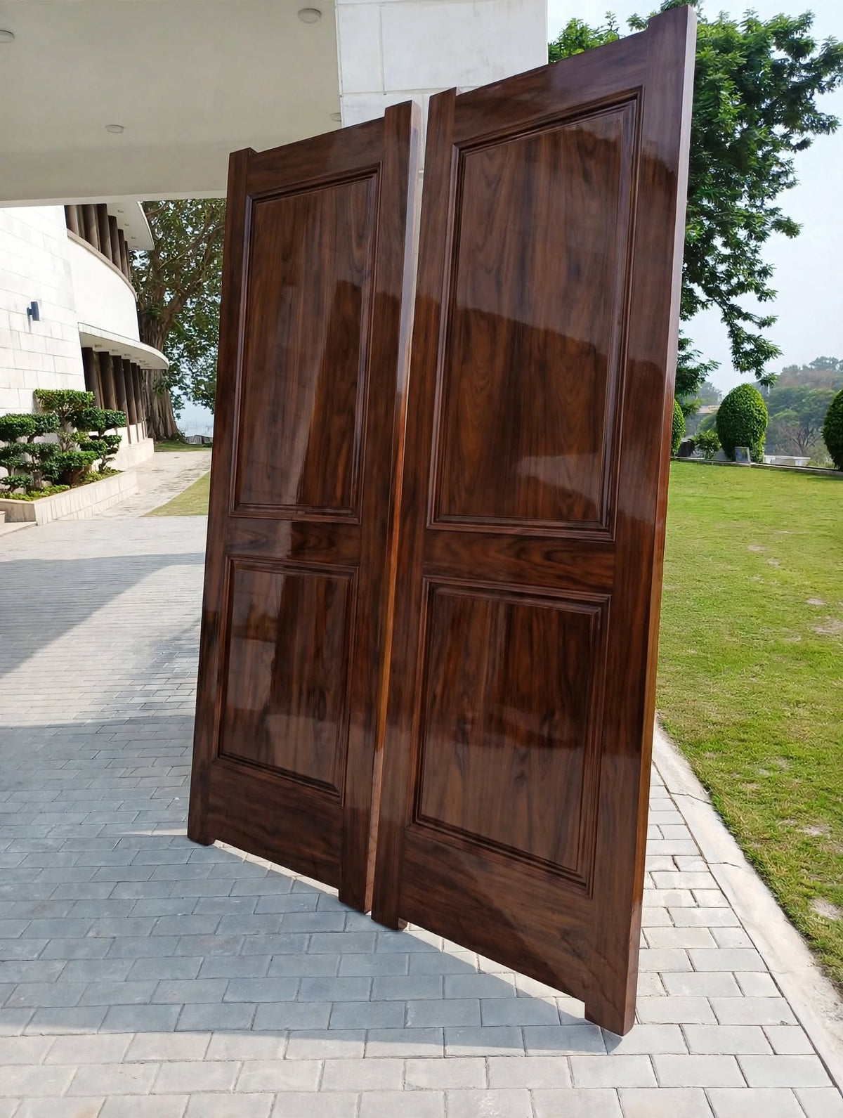Walnut Gloss Double Deodar Door – additional view, handcrafted solid wood by Six Bros Crafts