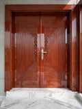 Mahogany Gloss Linear Pattern Deodar Luxury Double Entrance Doors – handcrafted solid wood by Six Bros Crafts