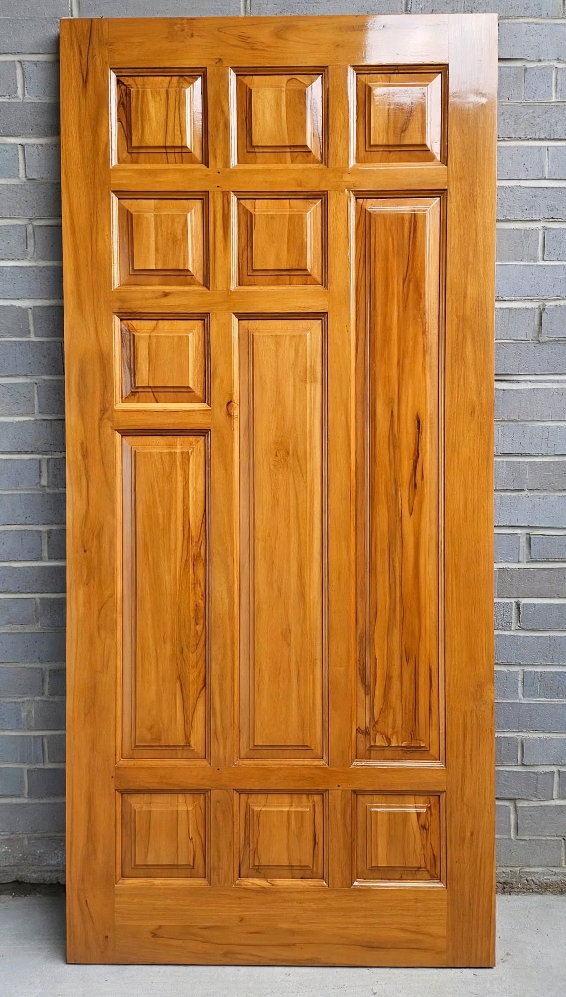 Golden 9-Panel Deodar Luxury Single Wooden Door – handcrafted solid wood by Six Bros Crafts