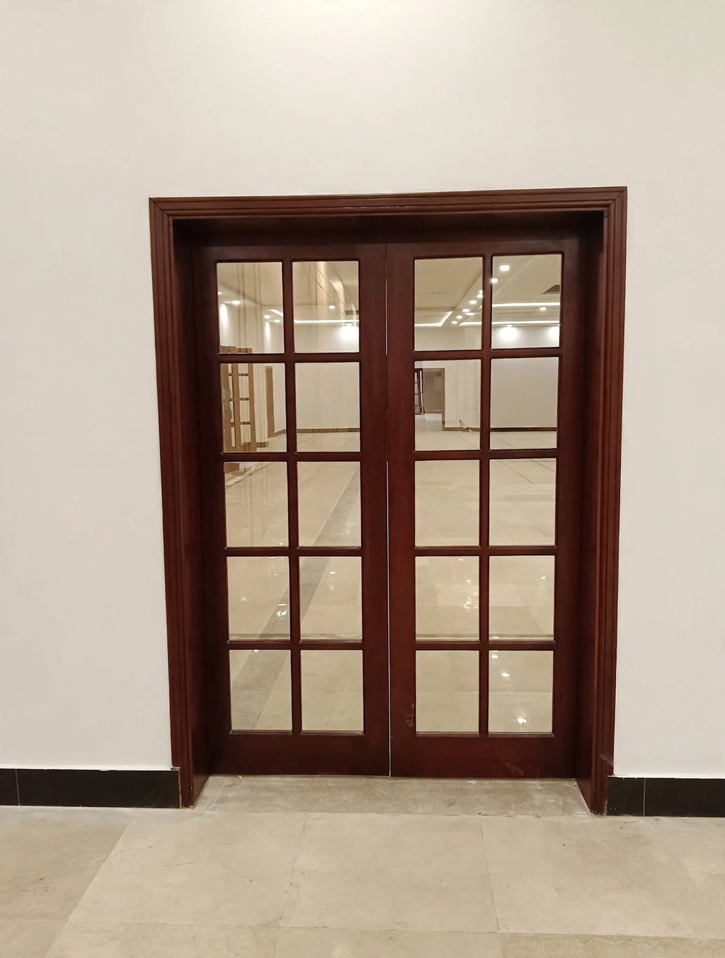 Solid Deodar Wood Glass-Panel Double Door – handcrafted by Six Bros Crafts