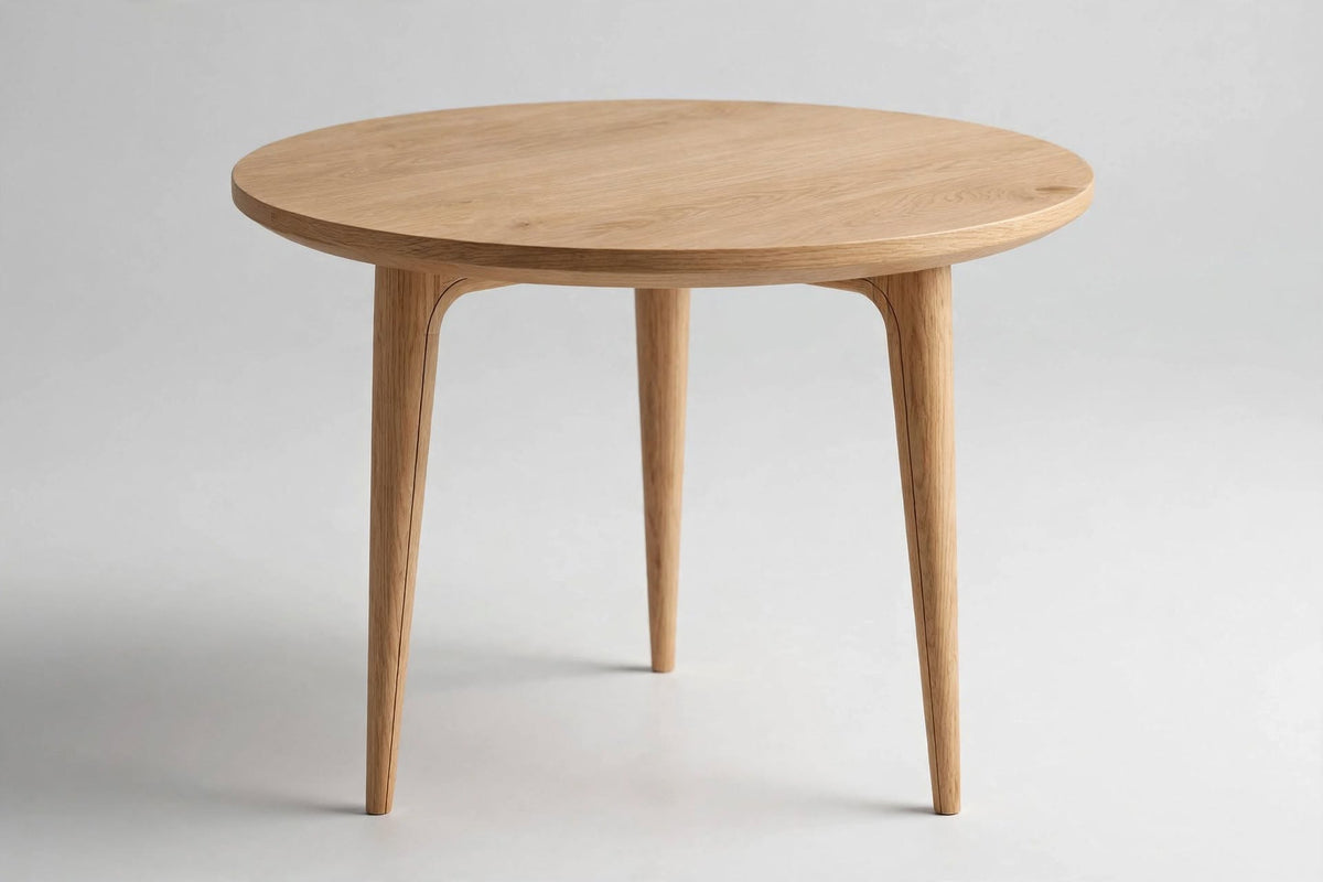 Light Wood Round Three-Leg Side Table – handcrafted by Six Bros Crafts