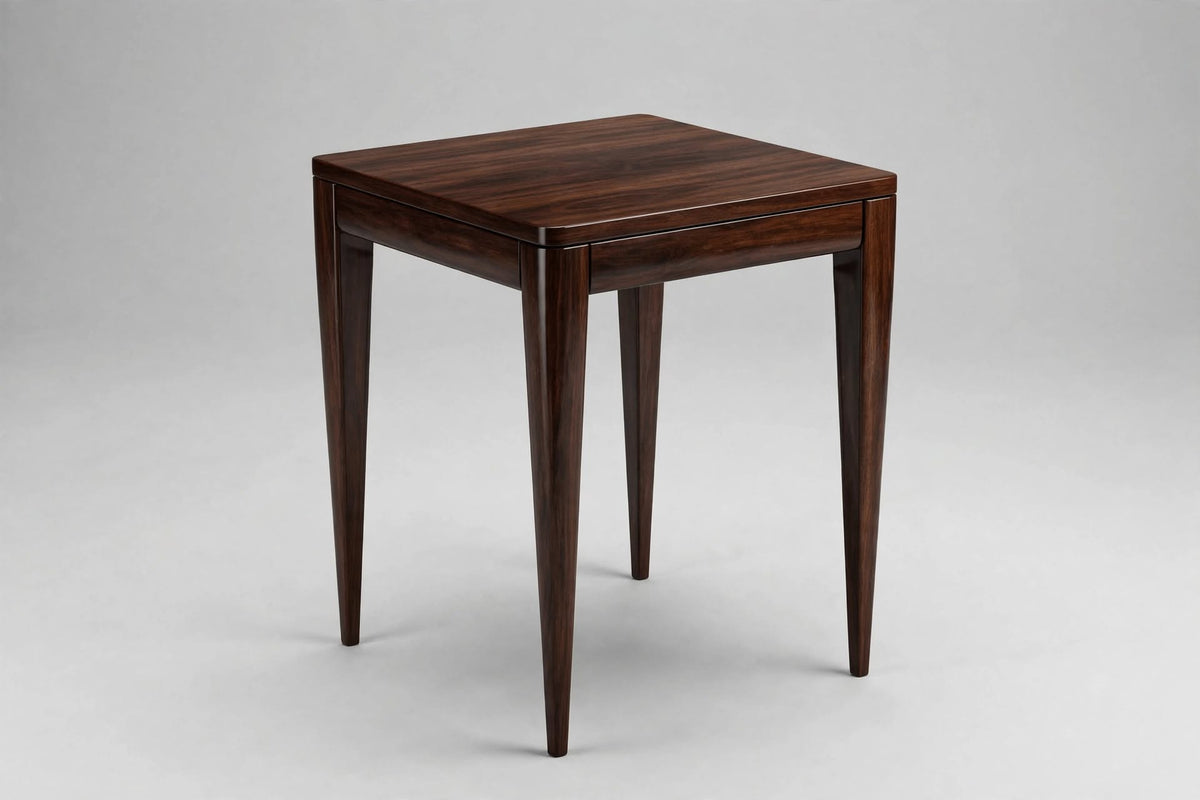 Dark Wood Square Tapered-Leg Side Table – handcrafted by Six Bros Crafts