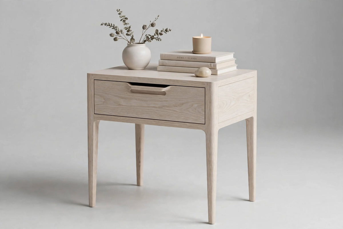 Light Wood Single-Drawer Bedside Table – handcrafted by Six Bros Crafts