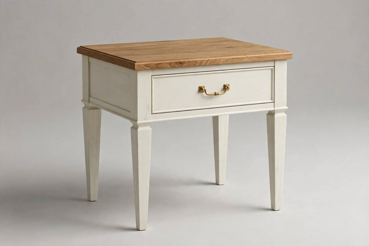 White and Natural Wood Drawer Side Table – handcrafted by Six Bros Crafts