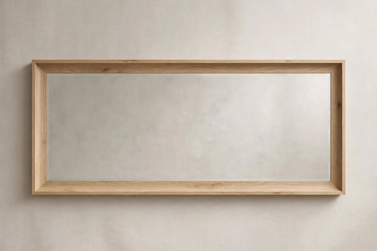 Light Wood Wide Rectangular Wall Mirror – handcrafted by Six Bros Crafts