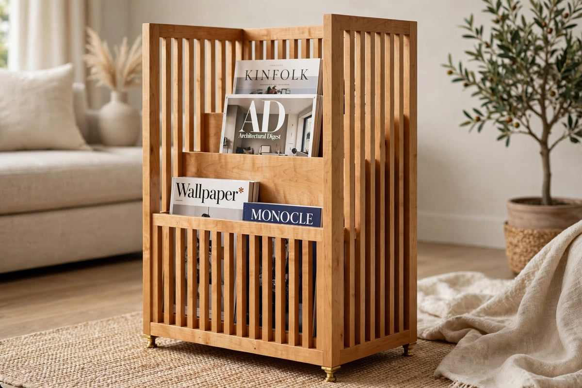 Solid Wood Tiered Magazine Rack – handcrafted by Six Bros Crafts