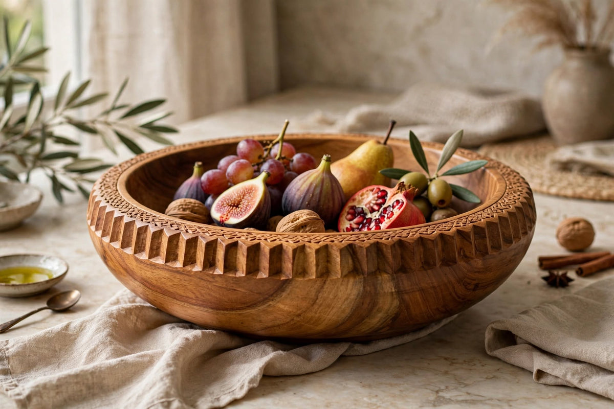 Carved Wooden Fruit Bowl – handcrafted by Six Bros Crafts