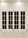 Colonial White 8-Pane Deodar Luxury French Folding Doors – handcrafted solid wood by Six Bros Crafts