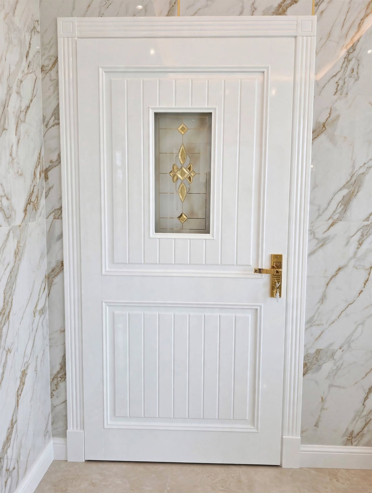 Ivory Carved Single Panel Deodar Door – additional view, handcrafted solid wood by Six Bros Crafts