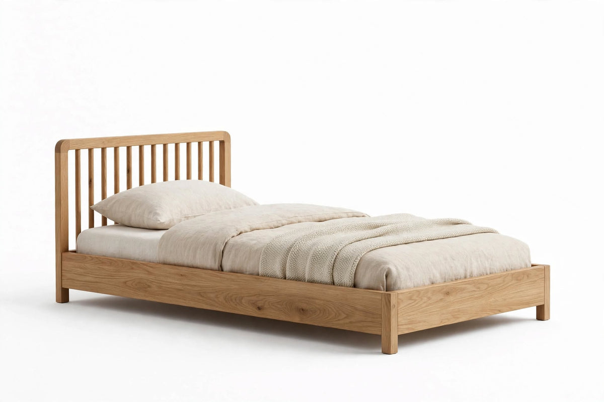 Natural Wood Slatted-Headboard Children's Bed – handcrafted by Six Bros Crafts