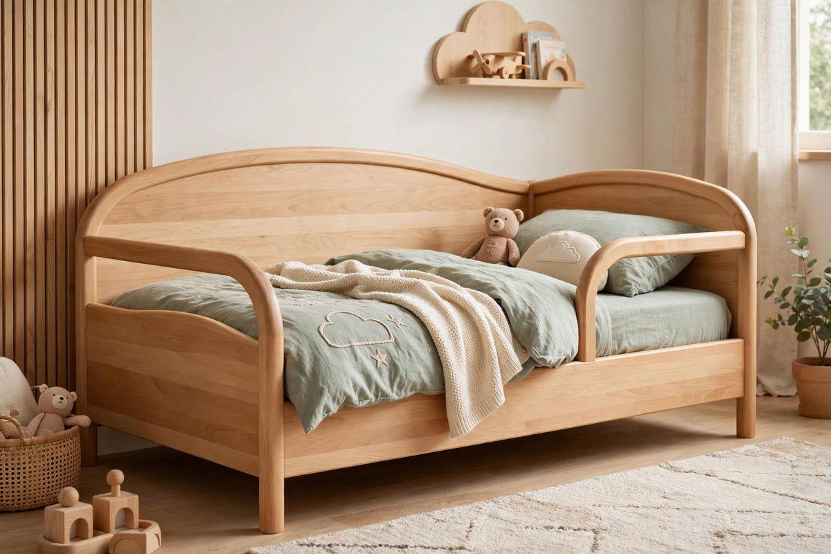 Curved-Rail Natural Wood Children's Daybed – handcrafted by Six Bros Crafts