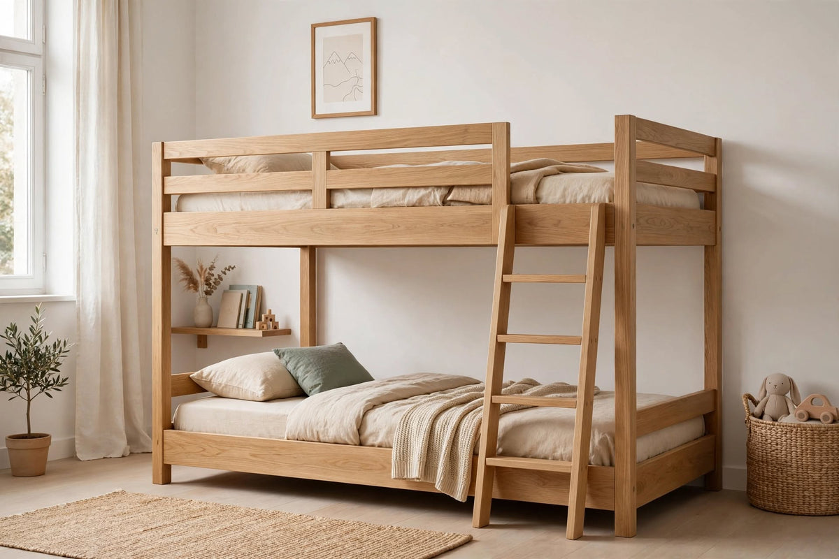 Natural Wood Children's Bunk Bed with Ladder – handcrafted by Six Bros Crafts
