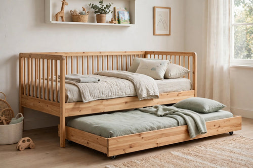 Children's Slatted Daybed with Pull-Out Trundle – handcrafted by Six Bros Crafts