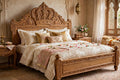 Royal Crown Carved King Bed – handcrafted solid wood by Six Bros Crafts