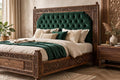 Emerald Upholstered Carved King Bed – handcrafted solid wood by Six Bros Crafts