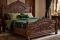 Emerald Floral Carved King Bed – handcrafted solid wood by Six Bros Crafts