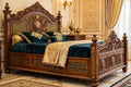 Emerald Geometric Carved King Bed – handcrafted solid wood by Six Bros Crafts