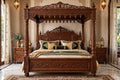 Carved Four-Poster Canopy King Bed – handcrafted solid wood by Six Bros Crafts