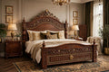 Regal Scroll Carved Queen Bed – handcrafted solid wood by Six Bros Crafts