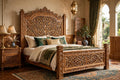 Floral Vine Lattice Queen Bed – handcrafted solid wood by Six Bros Crafts