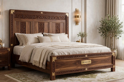 Classic Panel Carved Queen Bed – handcrafted solid wood by Six Bros Crafts